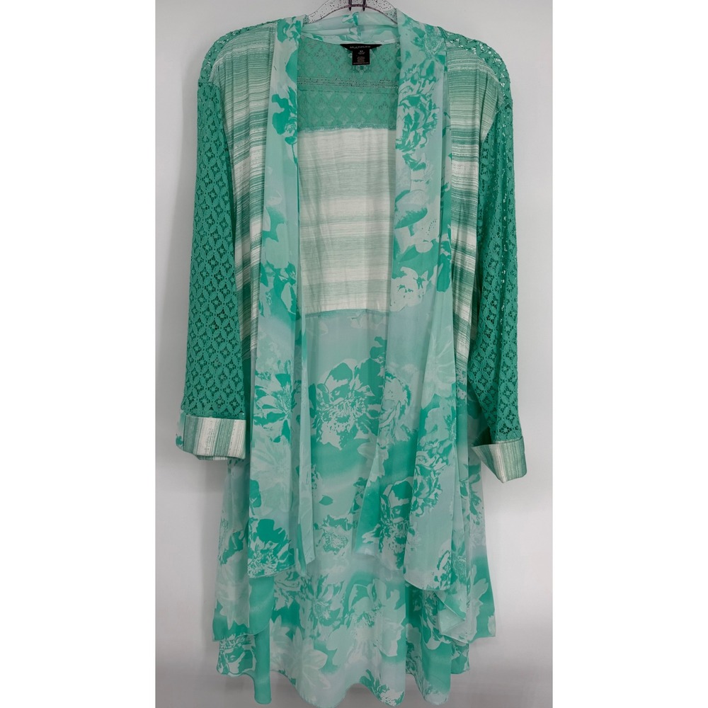 Multiples Silk Road Mint Green Floral Lace Open Front Cardigan Plus Sz 3X NEW